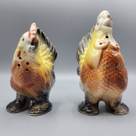 Vintage Rooster & Hen Ceramic Salt & Pepper Shakers Hand Painted Japan Farmhouse - Picture 7 of 12